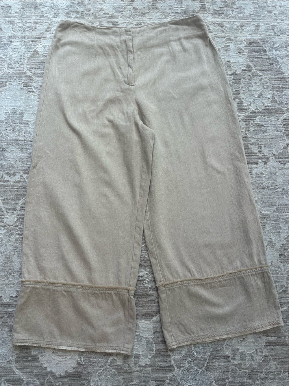 Zara Rustic Frayed High Waist Wide Leg Cropped Denim Capri Culotte Trousers (L) - Picture 8 of 13